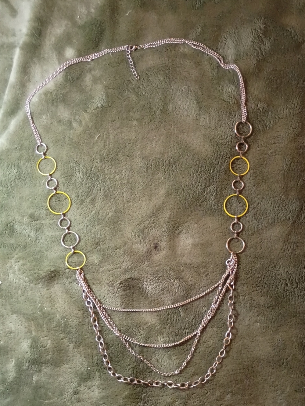 Source Unknown Silver Multi-Strand Necklace with Yellow Ring Accents